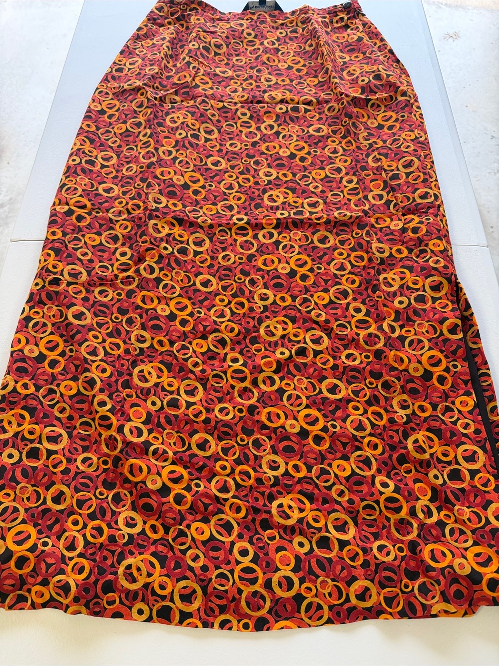 Women's Brown & Orange Patterned side zip Maxi Skirt, Size 10